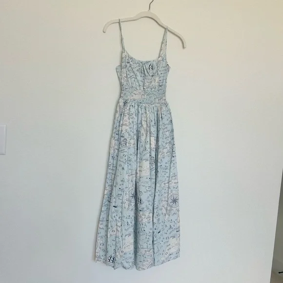 J Crew Smocked-Waist Drese in Ratti Compass Print - Picture 2 of 6